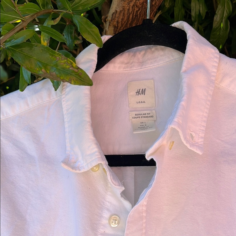 H&M White Casual Button Down Shirt Classic Cotton